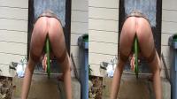 mature fucking a huge cucumber on the doorstep in front of the 3d camera