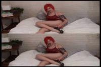 stereoscopic redhead in red lingerie and high heels