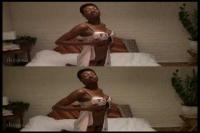 ebony girl holding her big boobs in true color over under 3D