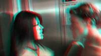 red/cyan 3d: sexy brunette fucking in a broken elevator