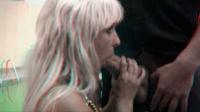 stereoscopic blonde slut sucks cock by the pool