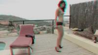 hot babe showing her naked skin and long legs to the 3-d camera