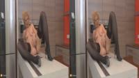 side-by-side 3D high heeled granny playing with herself on the kitchen table