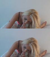 closed eyes blowjob from blonde hottie in sexy lingerie in front of the POV 3D camera