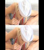 3D TV oral sex from horny blonde roleplaying as a sailor