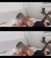 stereoscopic hardcore blowjob in POV 3D style by high heeled blonde bimbo babe
